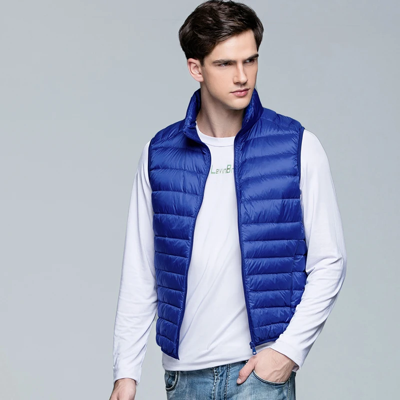 Koop Winter Nieuwe Mannen Witte Eendendons Vest Ultralight Mouwloos Vest Jas Mode Stand Kraag Mannen Grote Maat Losse Vest