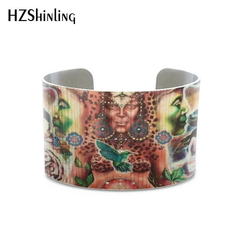 

Esperanza hajd painted silver Galactic Mayan Calendar bangle Manifest professional bracelet print handmade for women