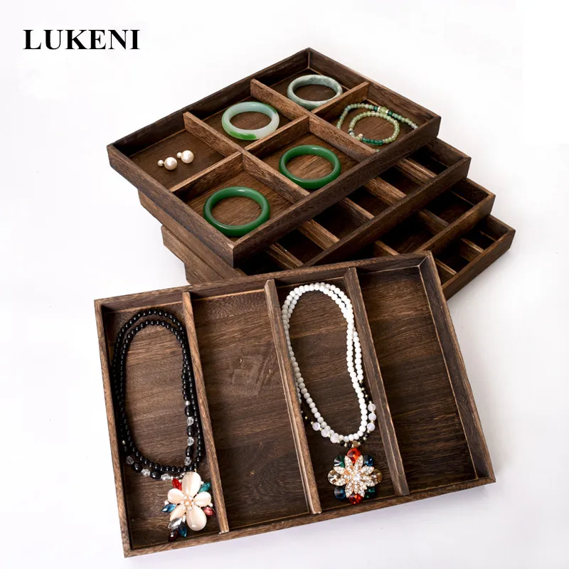

Vintage Wood Grid Jewelry Box Storage Cases High Quality Wedding Birthday Gift Earrings Ring Accessories Storage Display Boxes