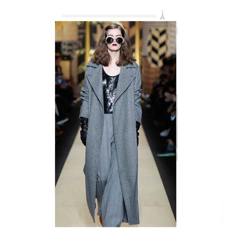 Tingfly Runway Winter Wool Blending Extra Long Coats Women Turn down Collar Warm Designer Woollen Overcoat with Belt Female Tingfly Runway Winter Wool Blending Extra Long Coats Women Turn down Collar Warm Designer Woollen Overcoat with Belt Female