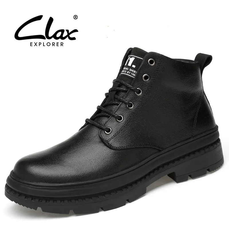 

CLAX Mens Boots Genuine Leather Casual Leather Shoes Male Winter Boot Plush Fur Warm Snow Shoe chaussure homme luxury brand