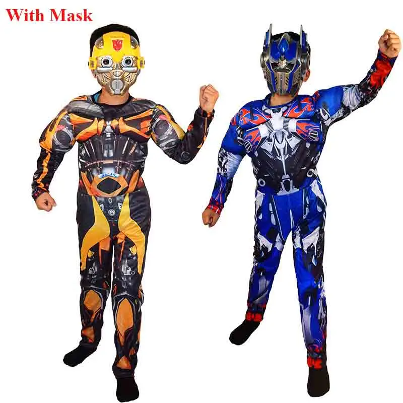 Tanie 2019 dzieci chłopcy Cosplay mięśni Optimus Prime kostiumy chłopcy trzmiel Superhero body dla Carnival Halloween Party