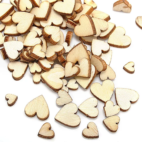 

100 Pcs Wood Love Heart Shape Buttons Table Scatter Craft DIY Wedding Decor