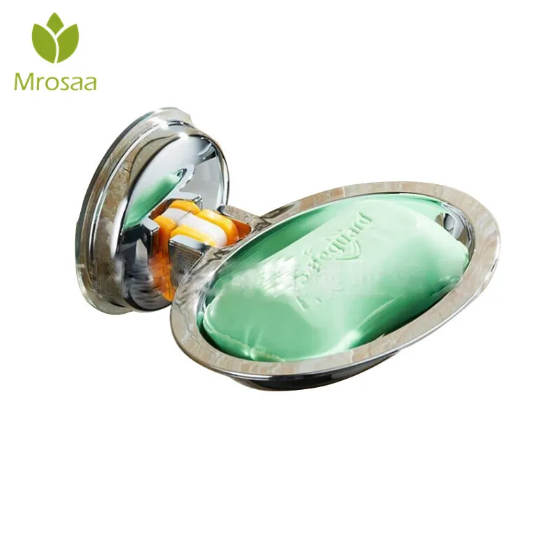 

Mrosaa Soap Dish Round/Square Plating Powerful Sucker Suction Cup Bathroom Shower Sink Soap Dishes Holder Hanger Accessories