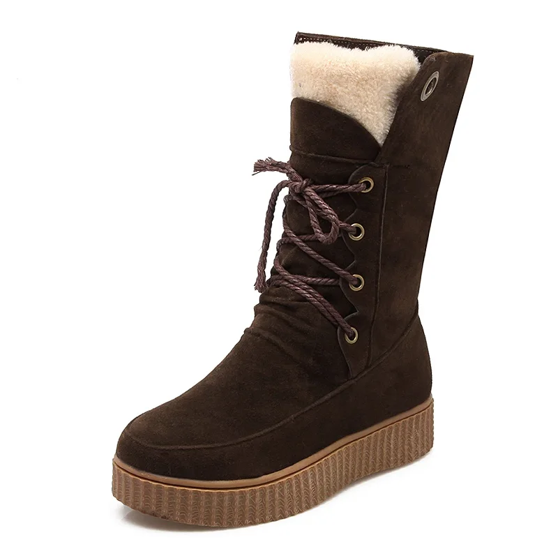ZALAVOR/размеры 34-43, женские короткие толстые нижние ботинки, теплая обувь на меху с перекрестными ремешками, зимние женские ботинки - Цвет: Brown