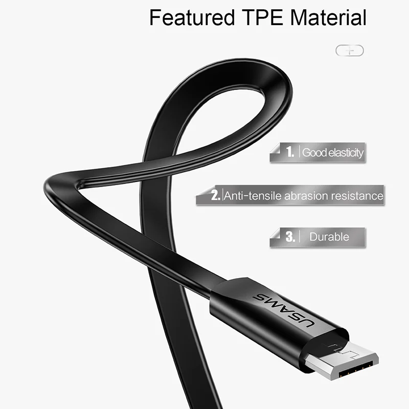 USAMS المصغّر usb كابل 1.2 m 2 m شقة لل Xiaomi Redmi ملاحظة سريع شحن شاحن USB للهاتف المحمول كابل بيانات لسامسونج S7 s6 S5