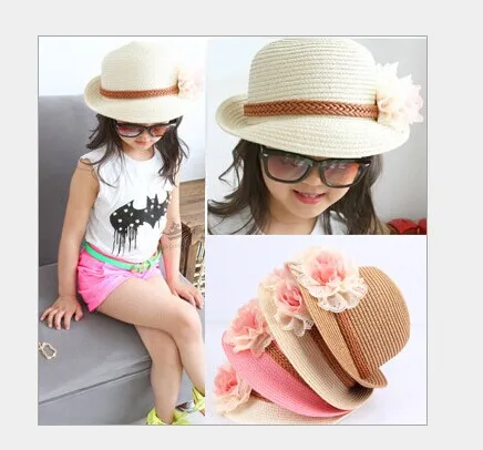 Детская Кружевная летняя шляпа с цветочным рисунком, Пляжная соломенная шляпа с козырьком, шляпа принцессы для девочек, гавайская шляпа для праздника, вечеринки, Хэллоуина