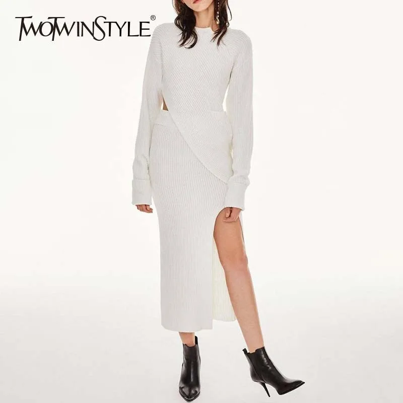 TWOTWINSTYLE вязаный комплект из двух предметов юбка Женский ассиметричный свитер