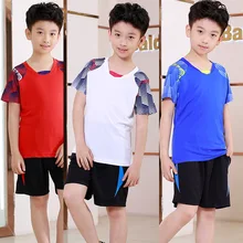 Летняя Корейская Спортивная одежда для тенниса для мальчиков; детская футболка с v-образным вырезом и короткими рукавами; футболка для бадминтона; Комплект для теннисных тренировок; спортивные костюмы