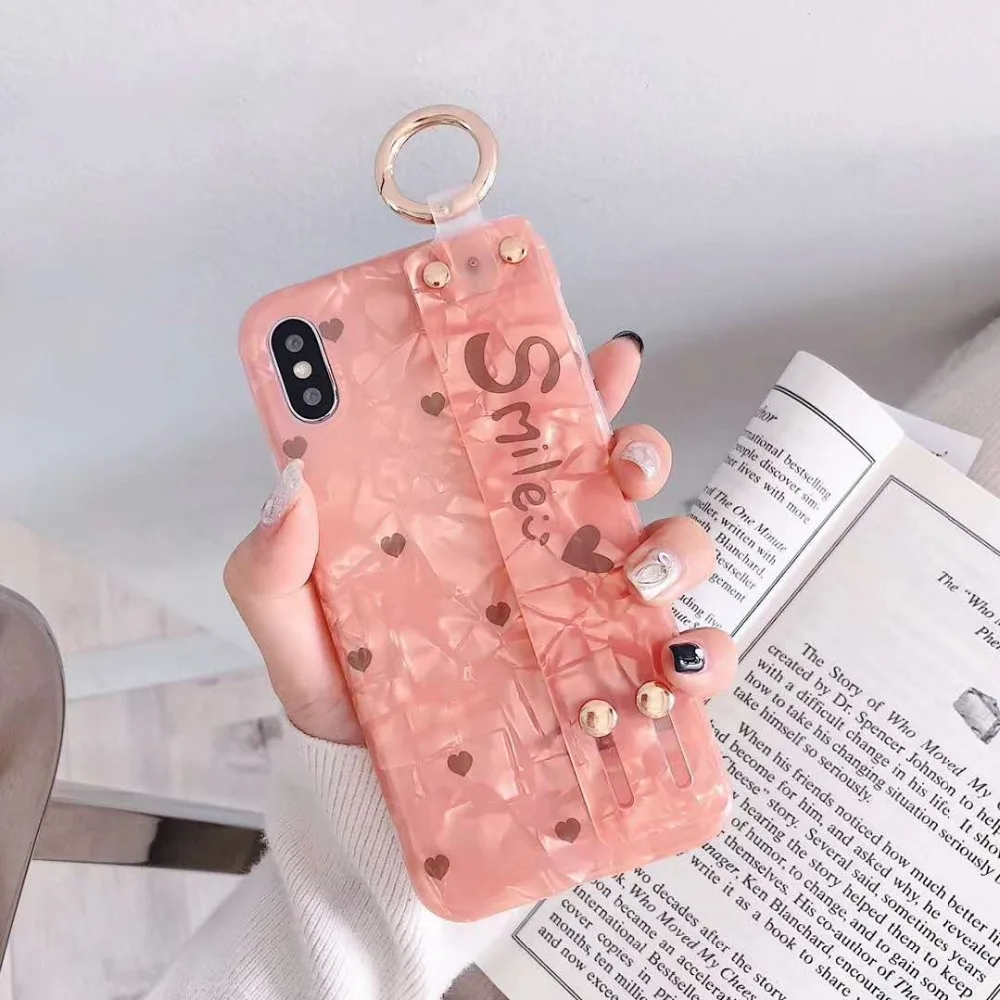 Shellfish Orange Love Wrist Strap for iPhone 6 6s 7 8 plus Case x xs Back Cover |