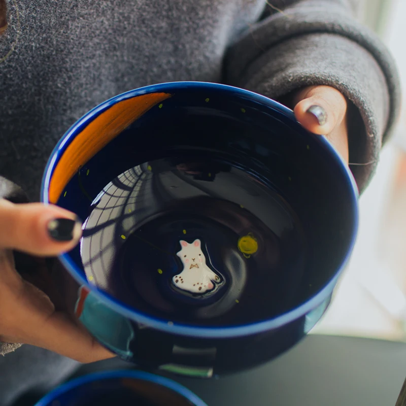 

4.5 Inches Creative Hand-painted Cat Animal Bowl Korean Style Small Refresh Lovely Japanese Style Ceramic Rice Bowl Tableware