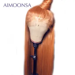 Оранжевый парик глубокий часть 13x6 Синтетические волосы на кружеве человеческих волос парики перуанские прямые волосы, блонд