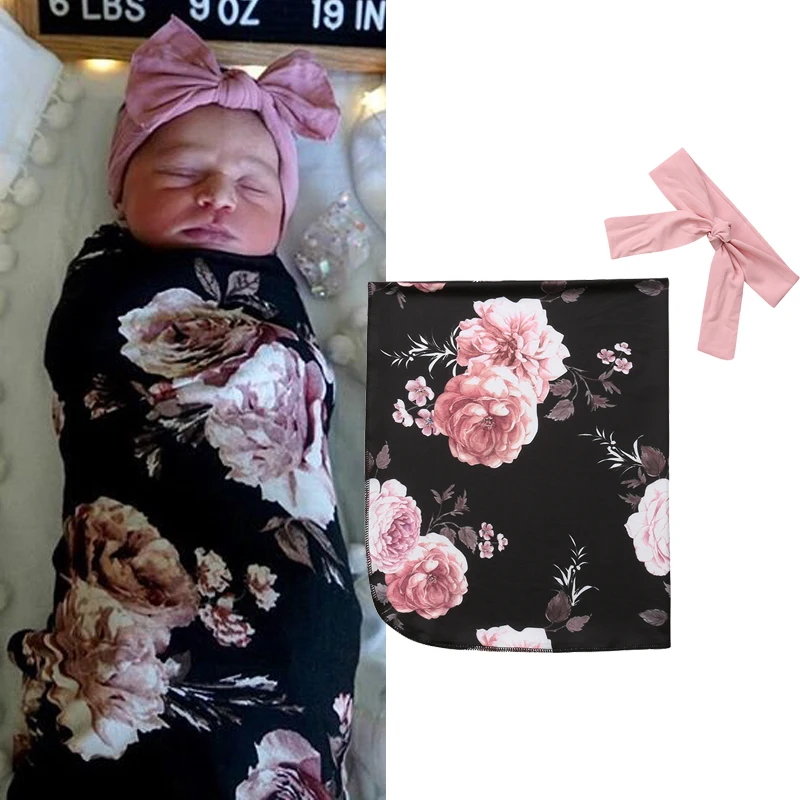 Мягкая хлопковая для новорожденных одеяло для младенца пеленать муслин одеяло повязка 2 шт. детские цветочные для завёртывания для пеленания одеяло