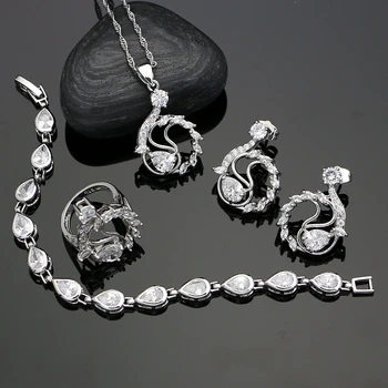 

925 Sterling Silver Jewelry Set Natural White Zircon Jewelry Women Party Earrings With Stone Ring/Pendant/Bracelet/Necklace Set
