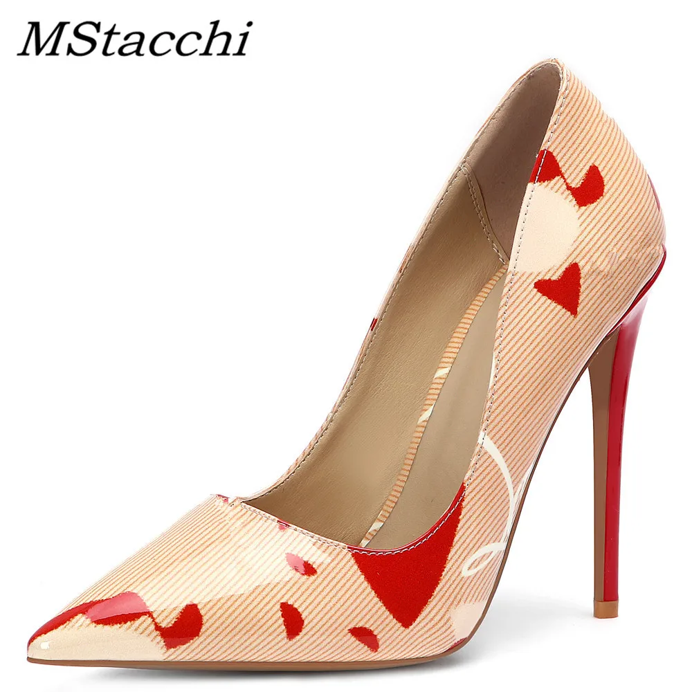 

MStacchi Sexy Lady Pumps Patent Leather Red High Heels Pointed Toe Sandals Luxury Graffiti Brand Designer Shinny Womens Shoes