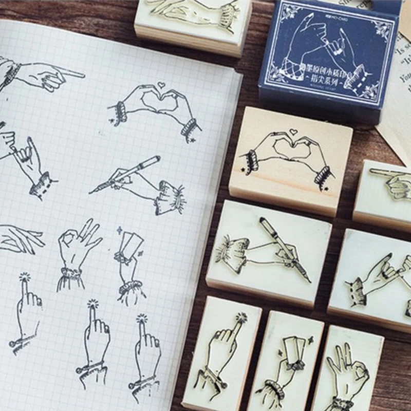 

Creative gesture wood stamp DIY craft wooden rubber stamps decoration for scrapbooking diary scrapbooking standard stamp