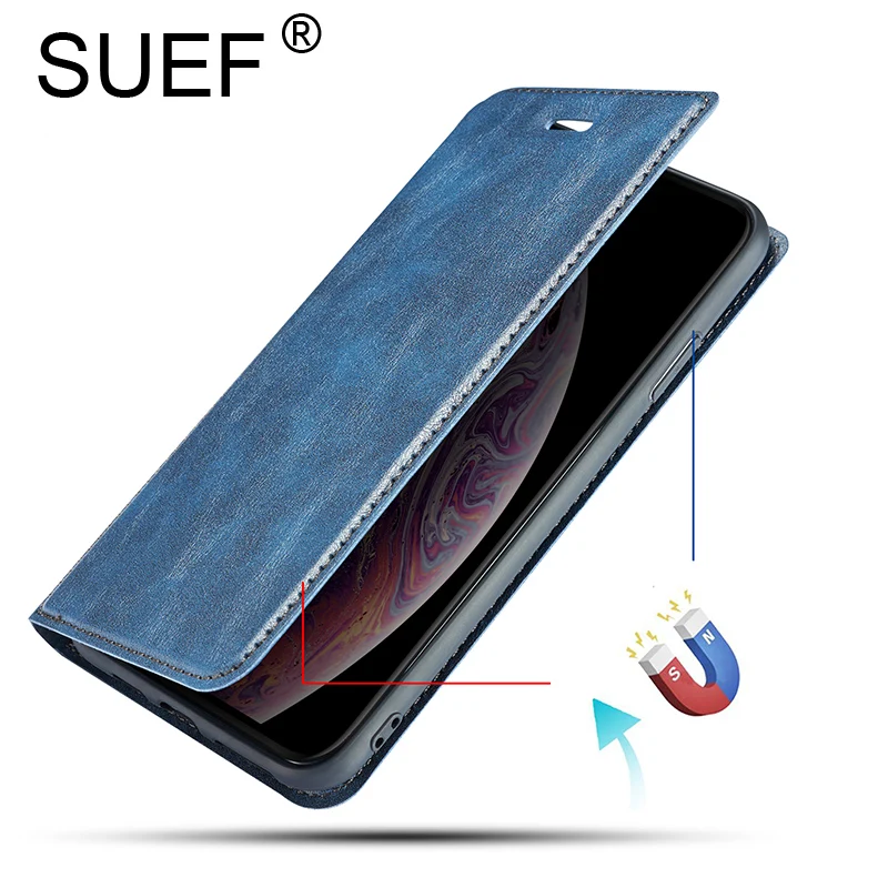 

SUEF Luxury Vintage PU Leather Flip Cover Case For iPhone XR Phone Bags With Magne Stand wallet Card For iPhone XS Max