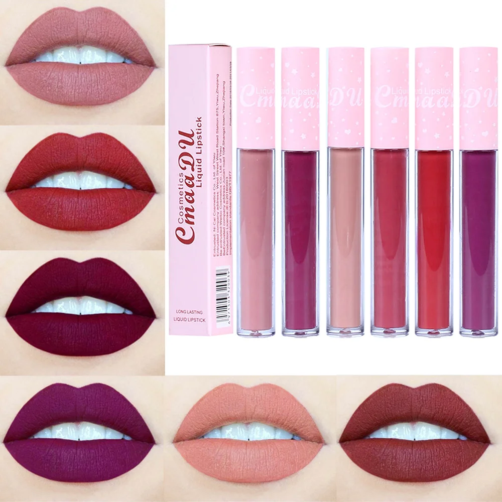 

CmaaDu 6 Color Brand New Liquid Waterproof Lipstick Natural Matte Lip Gloss Lasting Non-stick Cup Lipgloss Women Beauty Cosmetic