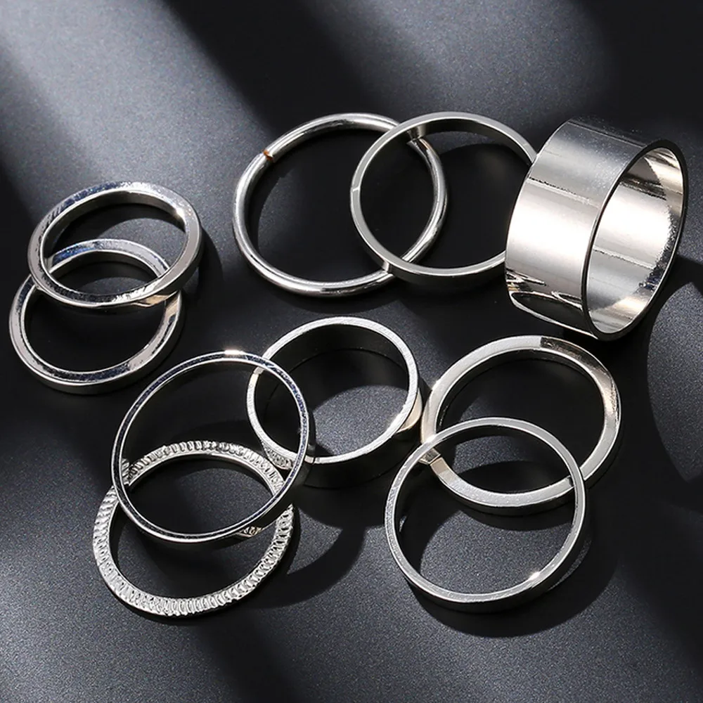 

Women Bohemian Vintage Silver 10Pcs/Set Vintage Silver Arrow Moon Finger Knuckle Rings Jewelry Gift