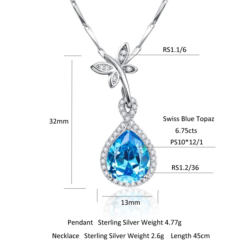 Сердце океана Голубой топаз Капли воды 925 пробы серебро качество набор серьги/ожерелье/обручальные кольца набор украшений для женщин