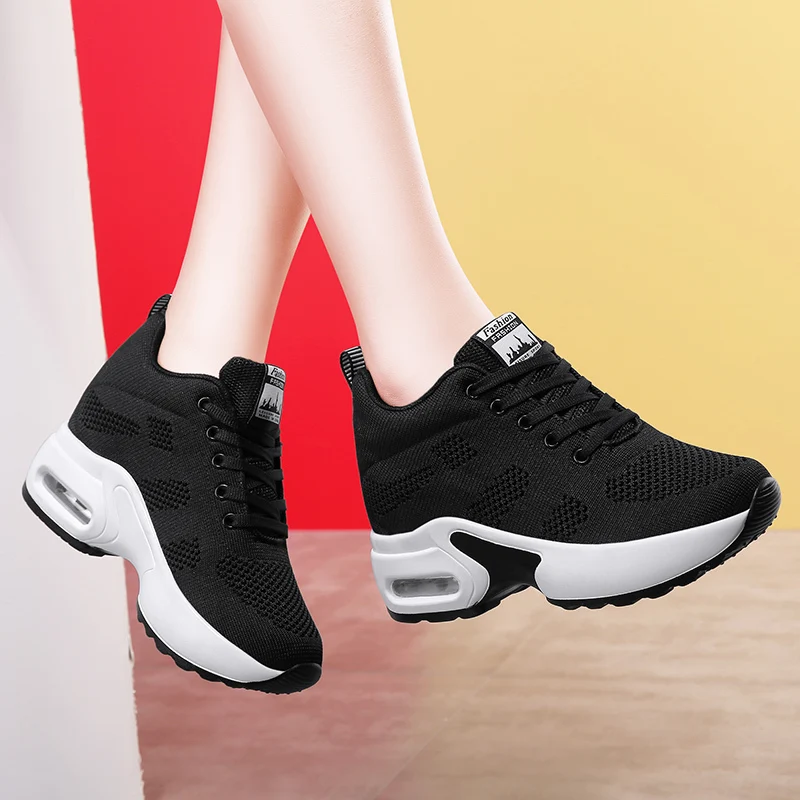 WADNASO Flying Knitting Fashion Sneakers Women Hide Heels Casual Shoes Breathable Platform Sneakers Wedge White Shoes XZ120 (24)