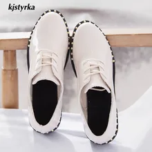 Kjstyrka/ г. классические женские туфли на плоской подошве с заклепками из искусственной кожи, модные женские туфли-оксфорды высокого качества с круглым носком на шнуровке, обувь zapatos mujer
