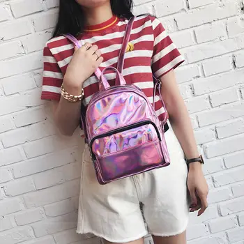 

HOBBAGGO Fashion Women Mini Backpack School Shoulder Bags Small Shining Backpacks Harajuku Traveling Bags 88 New