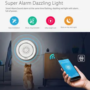 

Smart Wireless WiFi Siren Alarm Sensor USB Alarm Work for Alexa Echo Google White 74x 37 x 120mm