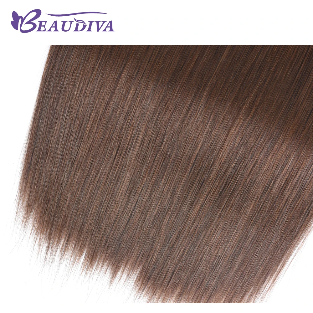 BEAUDIVA Pre-Colored Human Hair Weave with Closure 4*4 Three Bundles with Closure 2# 4# Dark Brown Brazilian Straight Human Hair