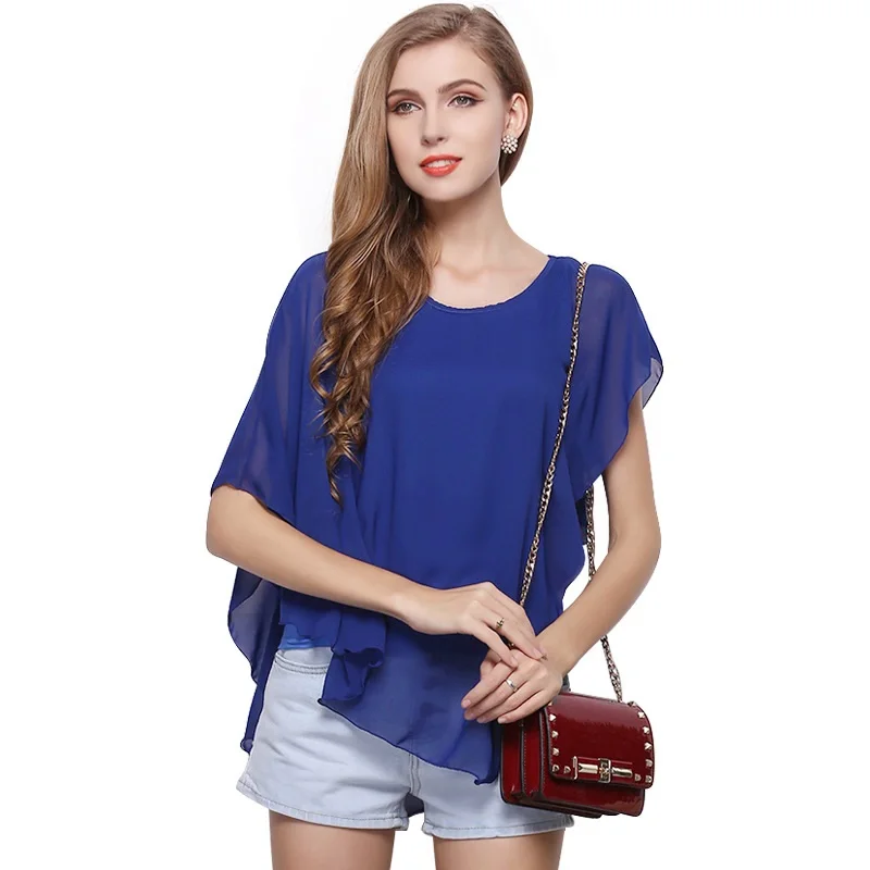 Fashion 2019 Summer women Solid Chiffon blouses anomalous Ruffles blouse Shirt Tops 2