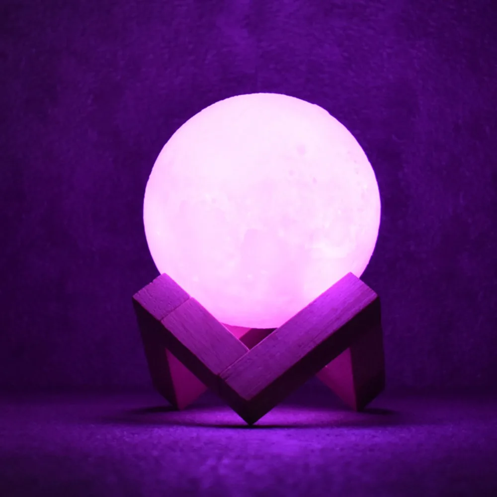  Rechargeable 3D Lights Print Moon Lamp 3 Color & 7 Color Change Touch Switch Bedroom Bookcase Decor - 32862464246