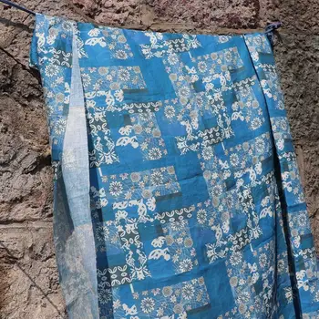 

High quality pure flax material Blue lead flower fabric High-quality clothing gowns, dresses, pants tissus