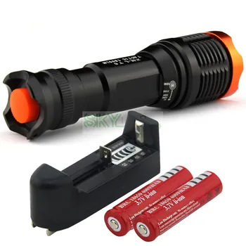 

XM-L T6 1800 Lumens 5 mode Zoomable Led flashlight torch + 2 * 18650 Rechargeable Battery + Charger