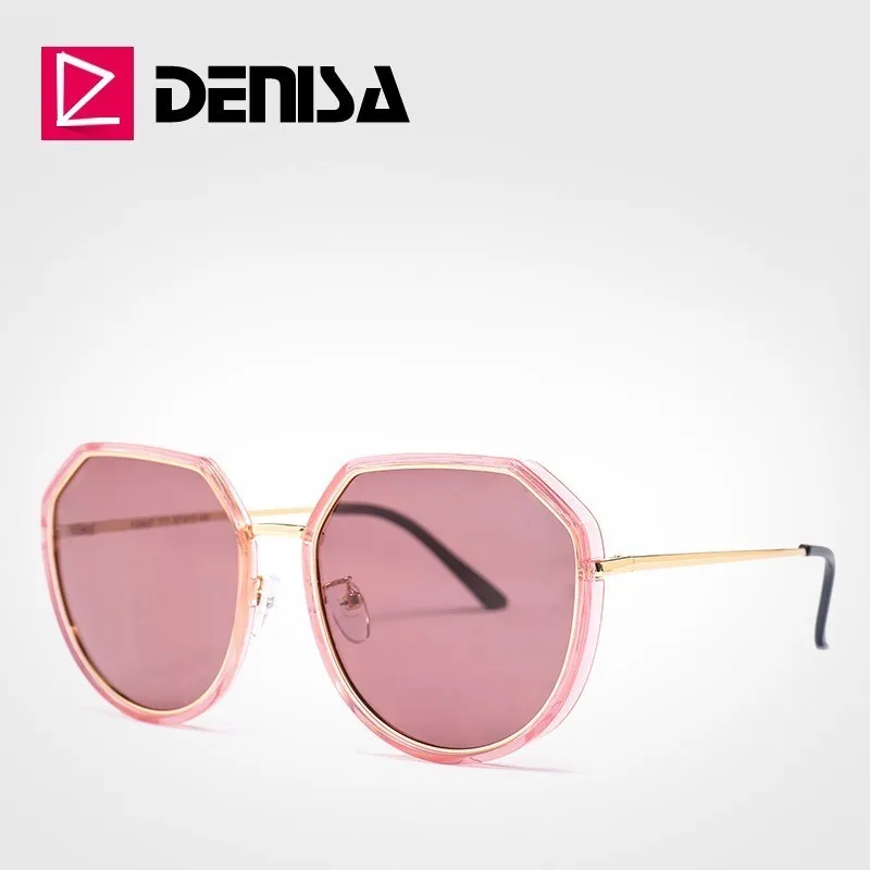DENISA брендовые круглые поляризованные женские солнцезащитные очкив ретро стиле розовые очки градиент Роскошные негабаритные женские солнцезащитные очки UV400 G29937 - Цвет линз: Pink Sunglasses