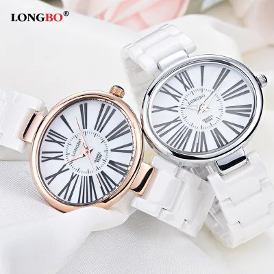 2019 LONGBO Women Watch luxury brand fashion Quartz ceramic white gold bracelet Lady wristwatch Hodinky clock 2