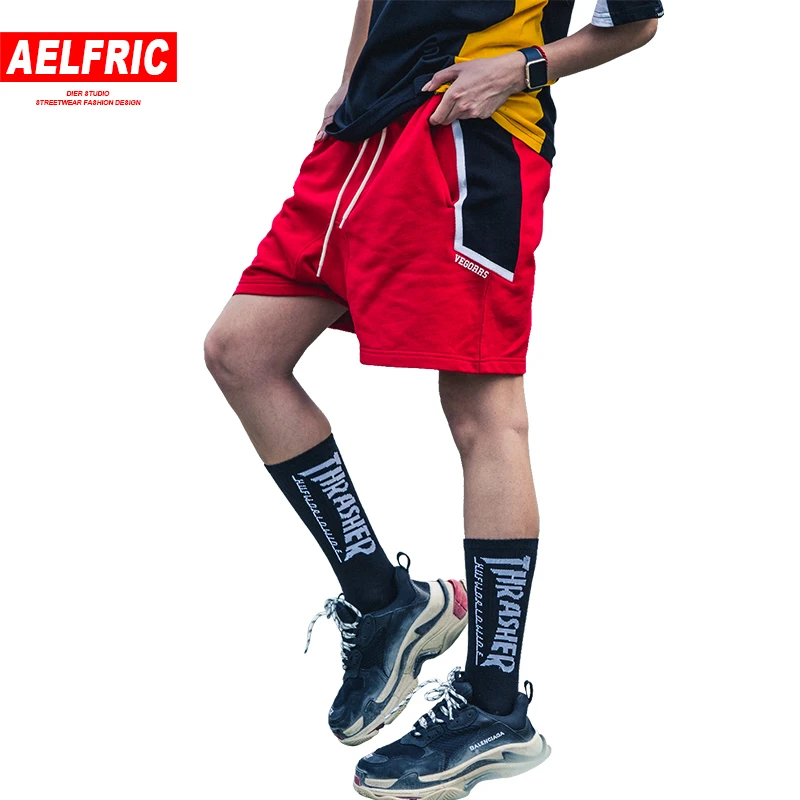 Эльфрик Цвет блока лоскутное шорты-шаровары летние хлопковые Беговые брюки в повседневном стиле мужские высотой до колена Active тренировочные брюки для скейтборда VE02