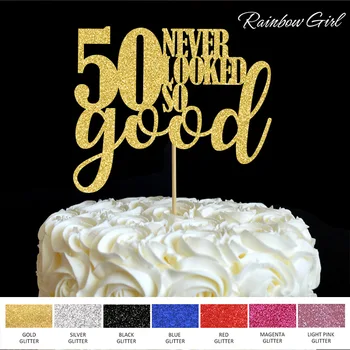 

50 never looked so good Cake Topper 50th Birthday Party Decorations Many Colors Glitter Cake Picks Accessory Anniversary Decor