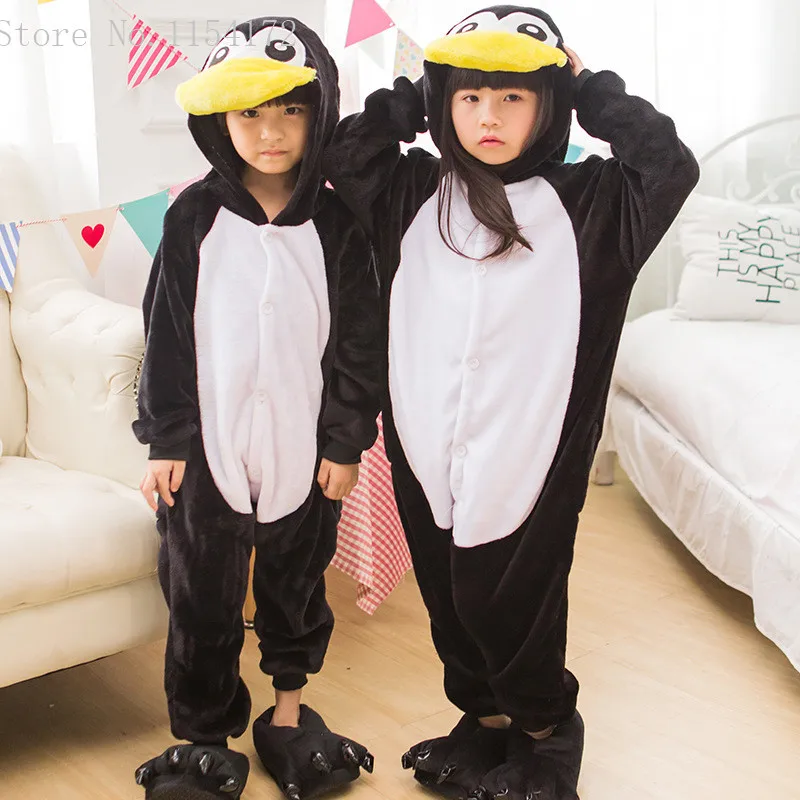 

Anime Cute penguin jumpsuit Cosplay penguin Onesie Kigurumi Kids Flannel Animals Pajamas Anime Cartoon Costumes kids Sleepwear