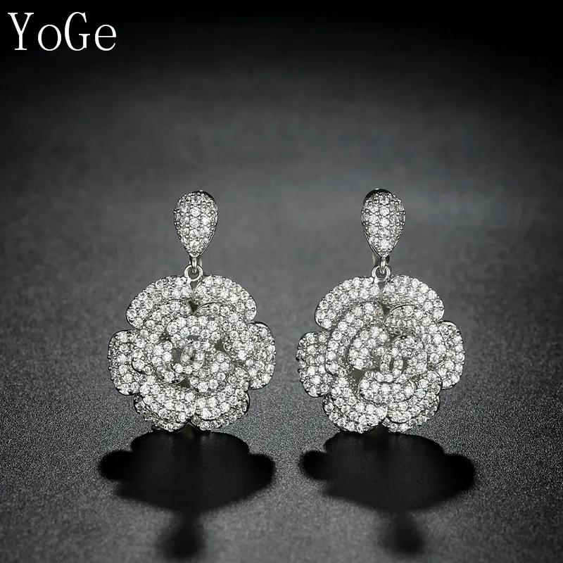 

YoGe statement Jewellery, E5248 fashion AAA CZ flower shaped full stone cute drop earrings for women novel accessaries,