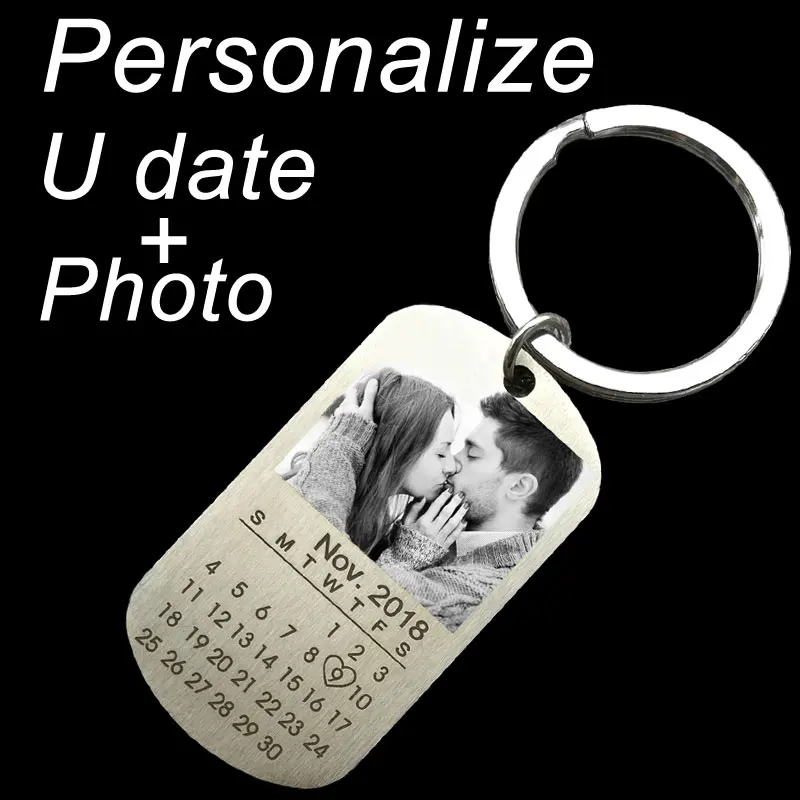

Personalized Engraved Photo Keychain Customize with Your Photo Date Names Texts Calendar Keyring Pendant Stainless Key Chain