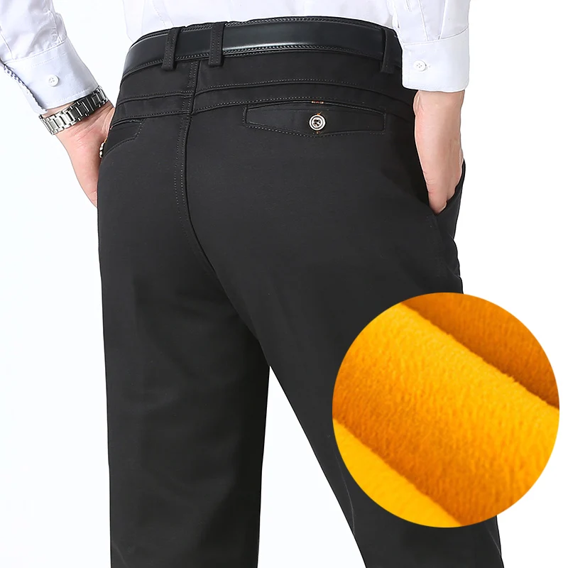 

Winter New Men Warm Fleece Pants Mens Business Slim Fit Elastic Stretch Long Trousers High Quality Casual Leisure Pants CYL29