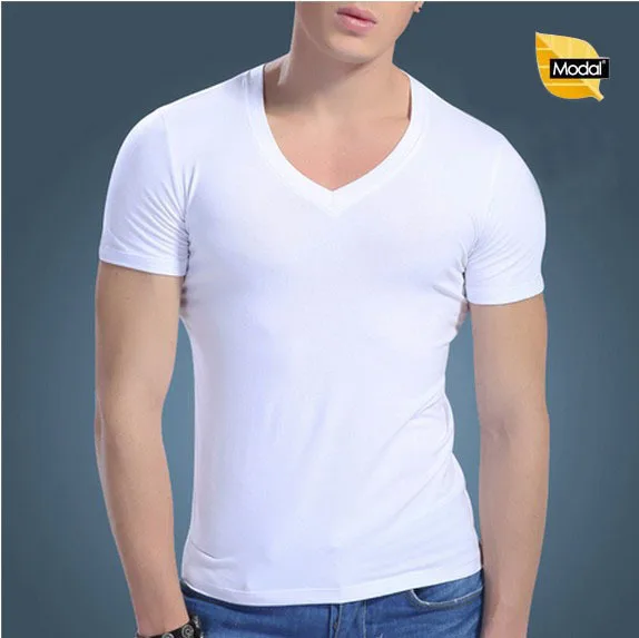 Quality Comfortable Breathable Men Undershirts Modal V neck Slim Tight Short Sleeve Underwear