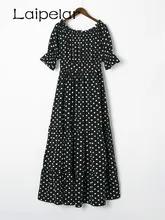 2018 Women Summer Beach Long Dresses Ladies Black and White Polka Dot Off Shoulder Half Sleeve Tie Waist A Line Maxi Dress white half sleeve maxi dress