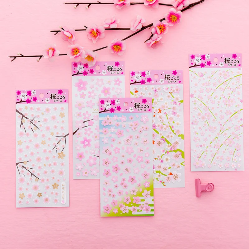 

6 pcs Pink Sakura sticker set Japanese cherry flower stickers kids gift Scrapbooking Decoration Album diary Stationery A6061
