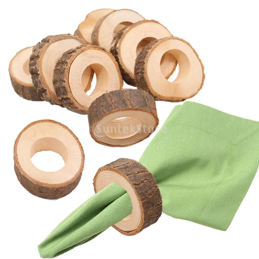 

10x Natural Wooden Tree Stump Cloth Napkin Rings for Wedding Christmas Party Decor