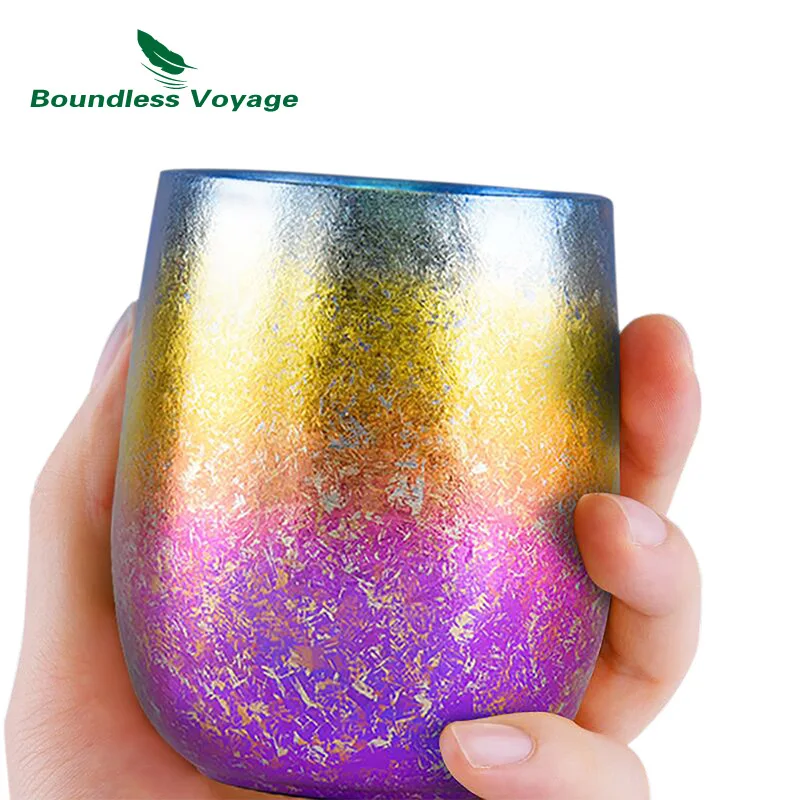 Copo de Titânio Xícara de Chá Caneca com Flor de Gelo para Chá de Água sem Limites Viagem Double-layer Ultraleve Anti-scalding Colorido Vinho 220 ml