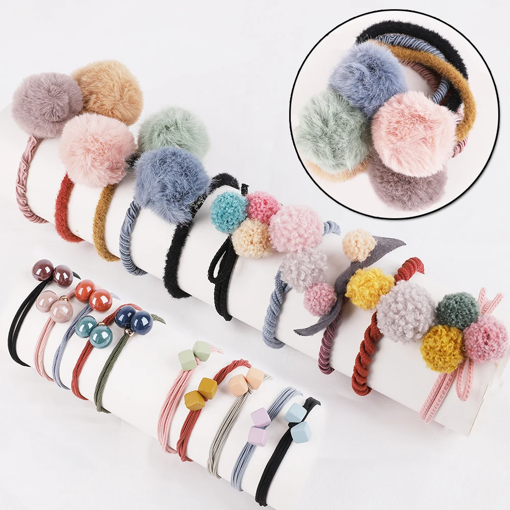 

10PCS/BOX Multicolor Fluff Ball Hair Accessories Rubber Band Gum for Elastic Hair Bands Scrunchy for Women Girls Kids Children