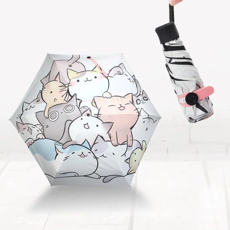 

New Quality Cartoon Cat Sunny and Rainy Umbrella Folding Umbrella Sun Protection Anti UV Parasol Windproof For Women