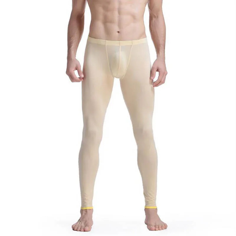 KWAN.Z male thermal underwear brand men's long johns leggings bottom thermo elastic silky translucent pajamas ice silk vetement