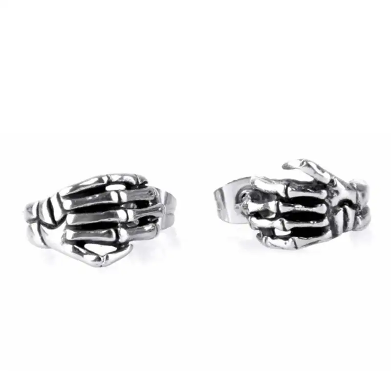 

Hip Hop Skeleton Fingers Earrings Men Stainless Steel Post Earrings Spooky Gift Gothic Punk Personalized Party Jewelry